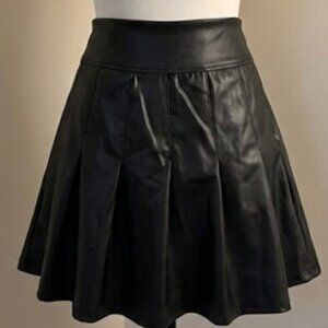 Aerie Black Leather Mini Pleater Skirt XS